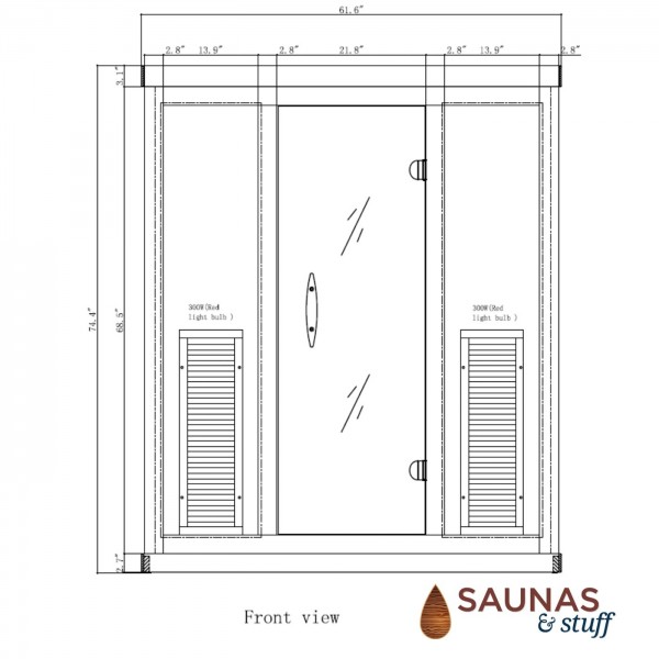 3 Person Ultra-Low-EMF Infrared Sauna - Dimensions
