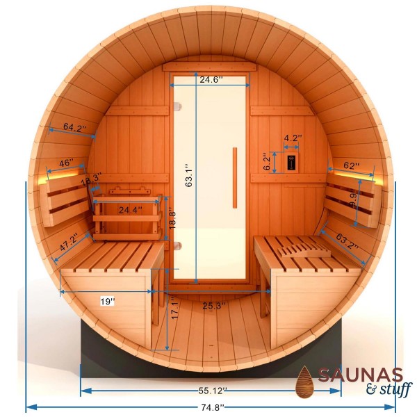 4 Person View Pacific Cedar Outdoor Barrel Sauna Dimensions